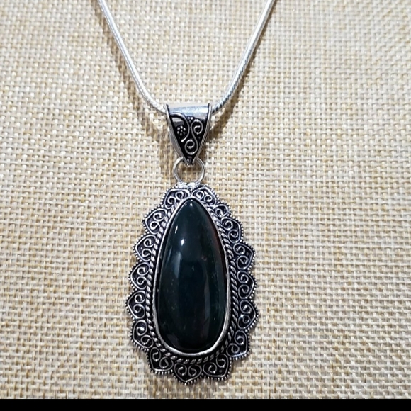 Bloodstone gemstone, 925 silver necklace - Picture 2 of 12